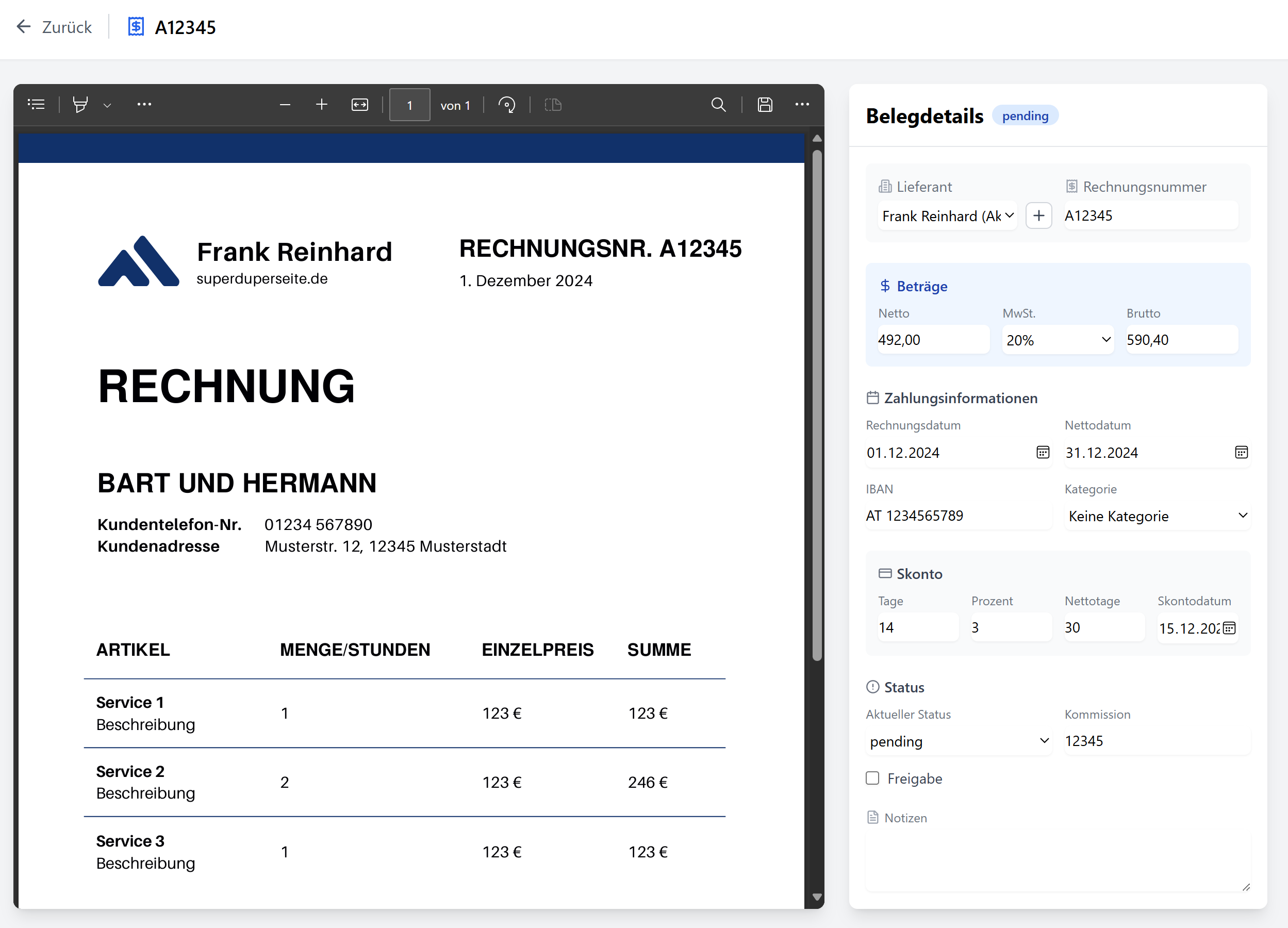 Rechnungsverarbeitung Screenshot